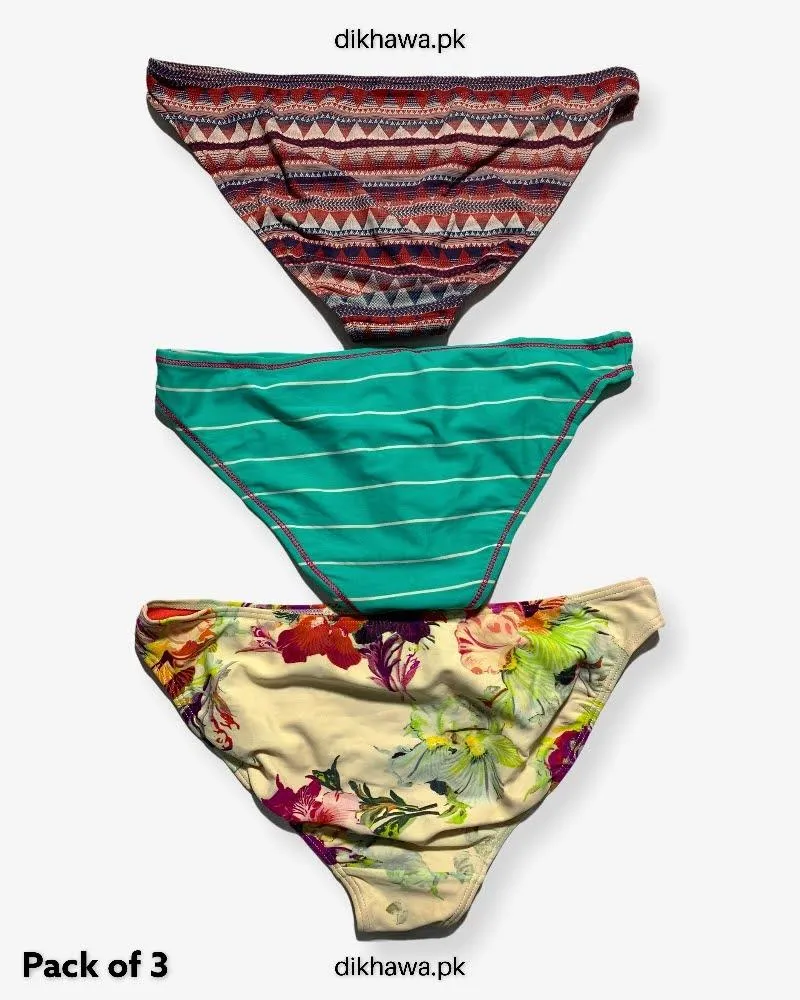 Pack of 3 Imported Stocklot Branded Silk Panty Bikini Style Sexy Thong Panty Swimwear Panty