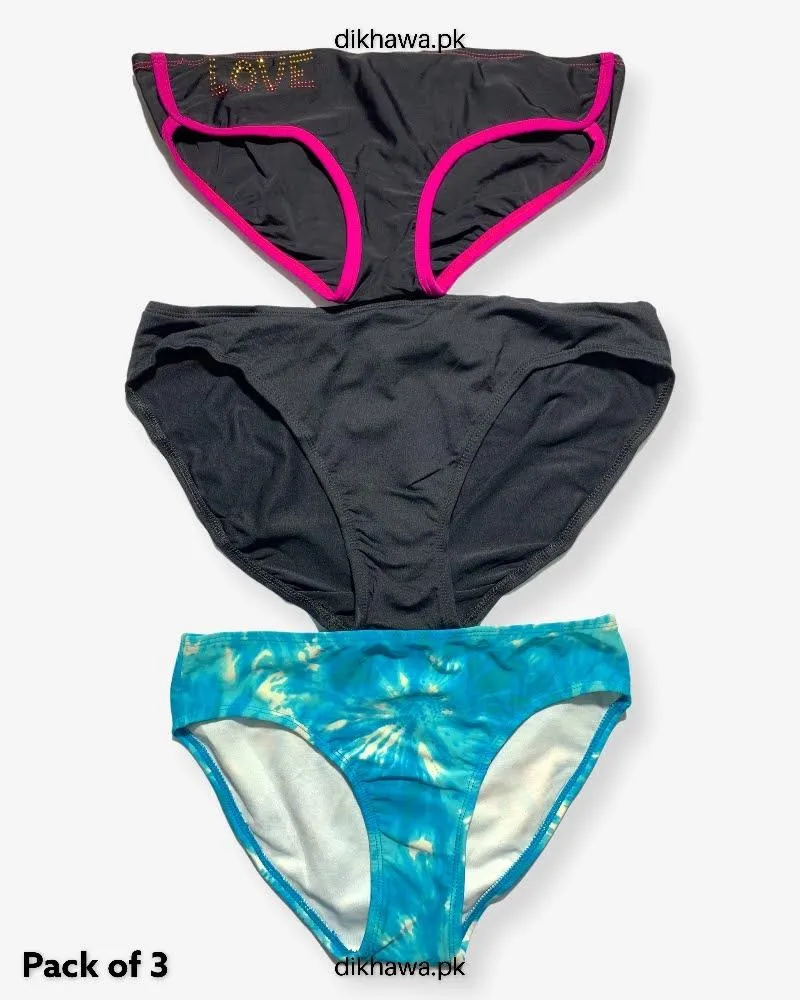 Pack of 3 Imported Stocklot Branded Silk Panty Bikini Style Sexy Thong Panty Swimwear Panty