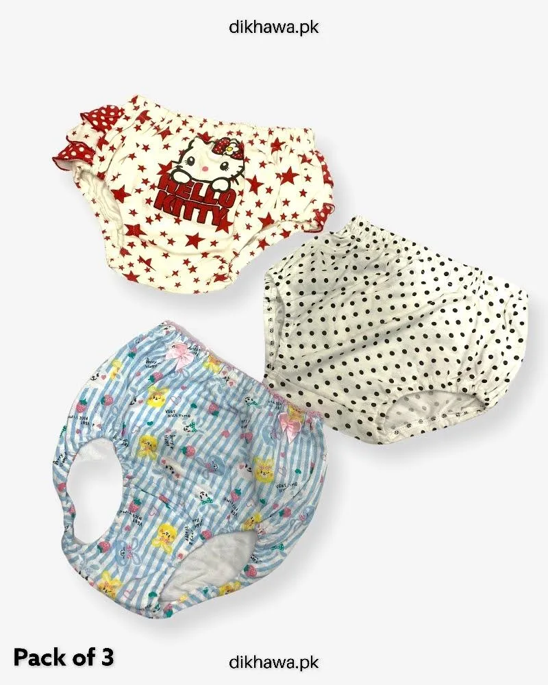 Pack of 3 Kids Panty Imported Stocklot Branded Girls Pure Cotton Printed Briefs Underwear Panty Combo