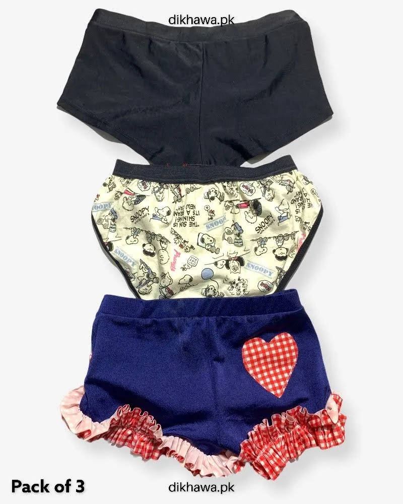 Pack of 3 Kids Panty Imported Stocklot Branded Girls Pure Jersey Printed Briefs Underwear Panty Combo
