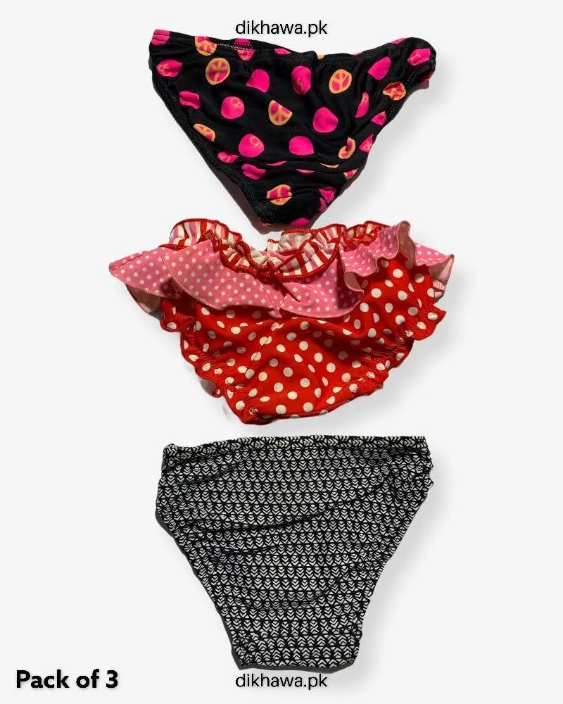 Pack of 3 Kids Panty Imported Stocklot Branded Girls Pure Jersey Printed Briefs Underwear Panty Combo