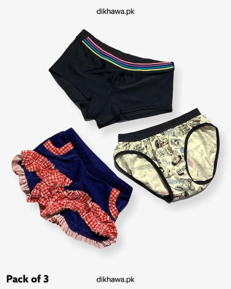 Pack of 3 Kids Panty Imported Stocklot Branded Girls Pure Jersey Printed Briefs Underwear Panty Combo