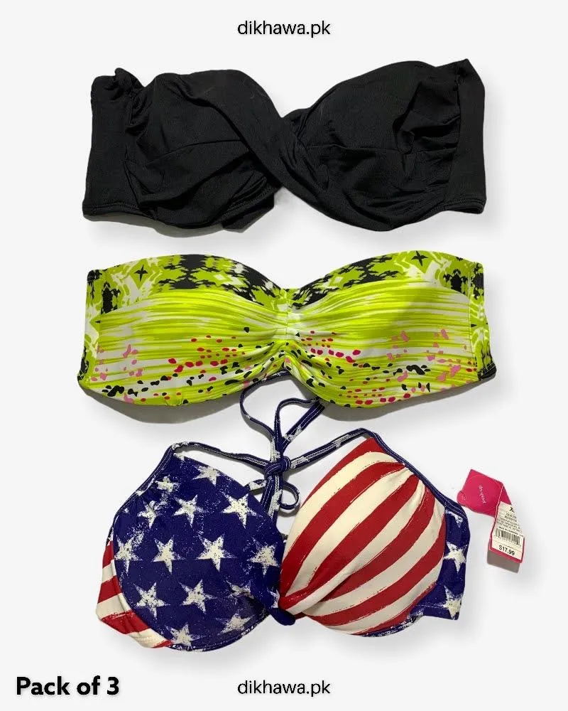 Pack Of 3 Stocklot Bikini Top Swimwear | Bikini Top Bundle | Imported Stock Branded Bikini Top