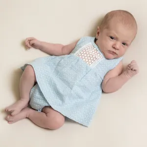 Pale Blue & White Dotty Crochet Top & Bloomers Set