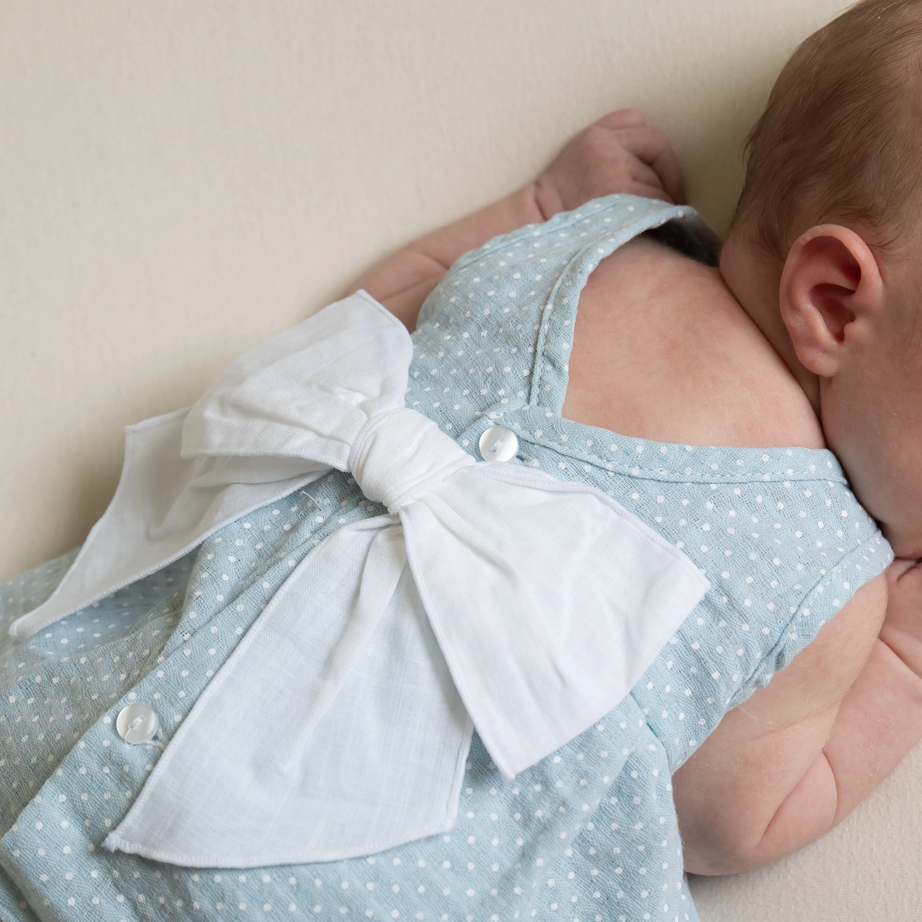 Pale Blue & White Dotty Crochet Top & Bloomers Set