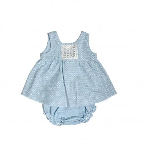 Pale Blue & White Dotty Crochet Top & Bloomers Set