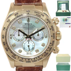 PAPERS Rolex Daytona FACTORY MOP DIAMOND Dial 116518 18k Yellow Gold Watch