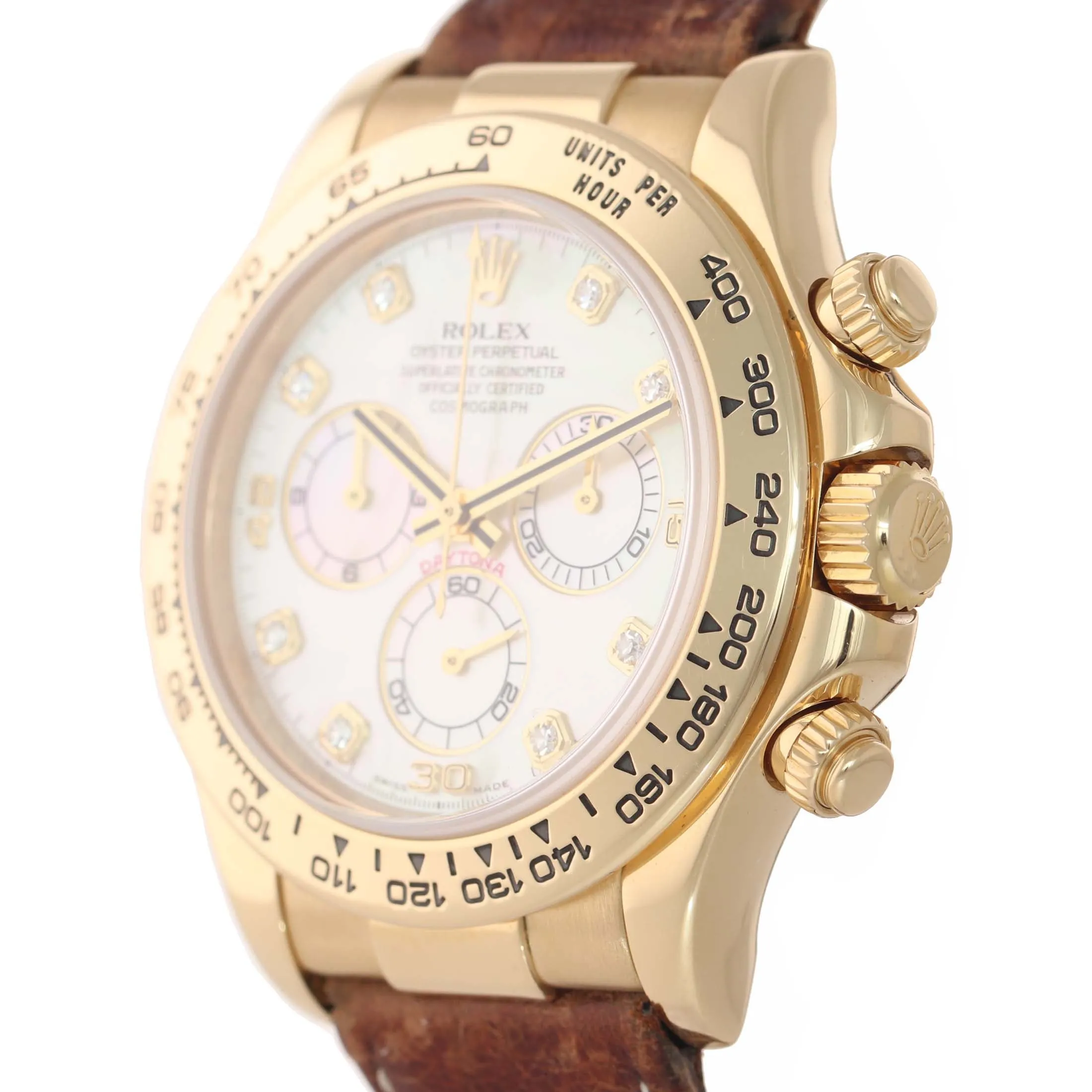 PAPERS Rolex Daytona FACTORY MOP DIAMOND Dial 116518 18k Yellow Gold Watch