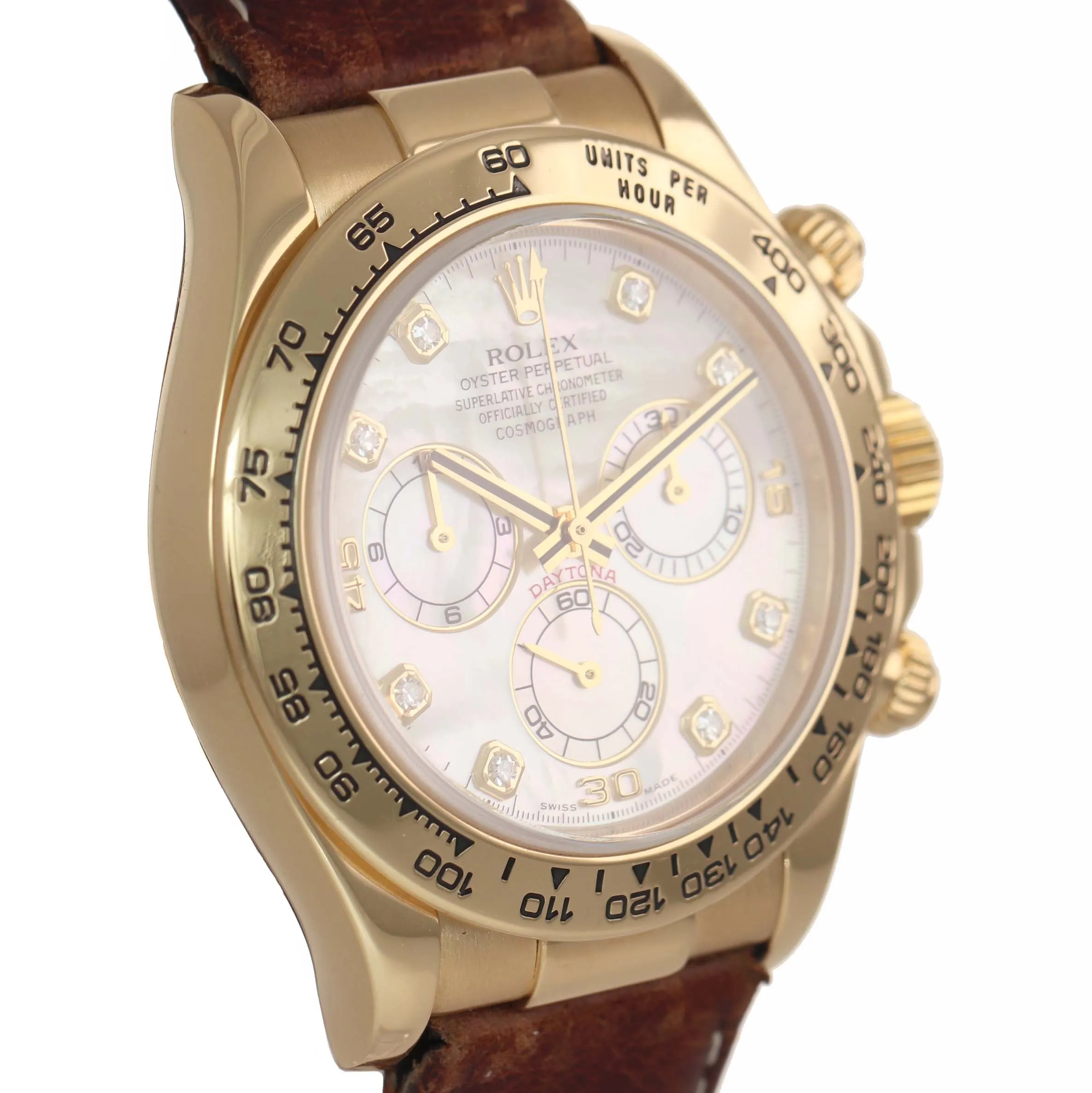 PAPERS Rolex Daytona FACTORY MOP DIAMOND Dial 116518 18k Yellow Gold Watch