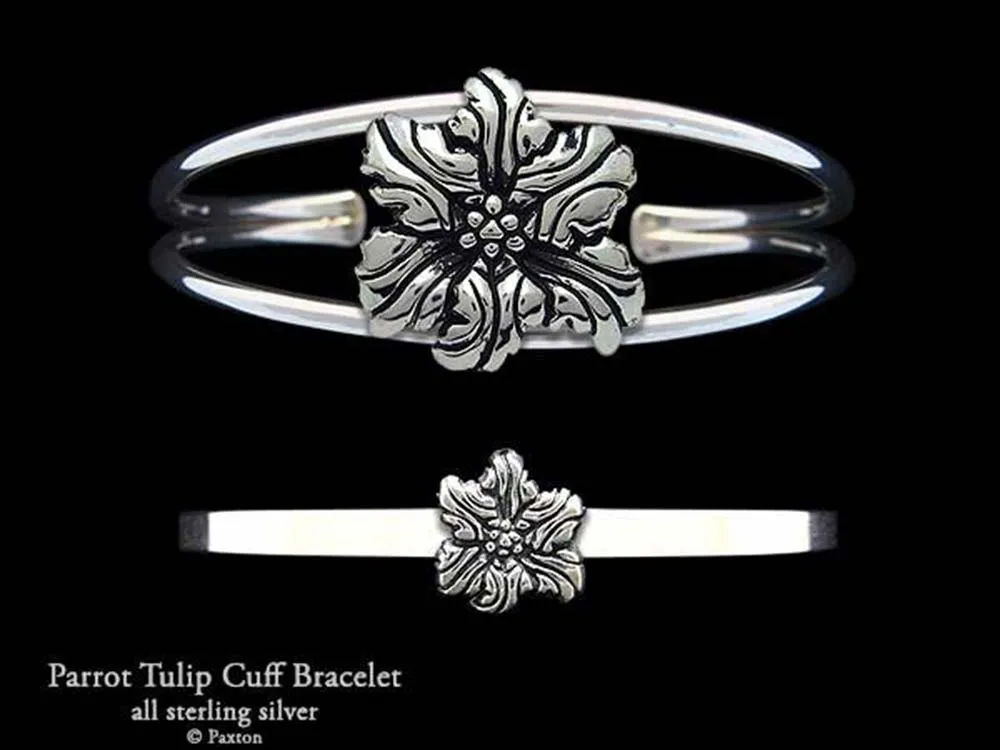 Parrot Tulip Flower Cuff Bracelet Sterling Silver