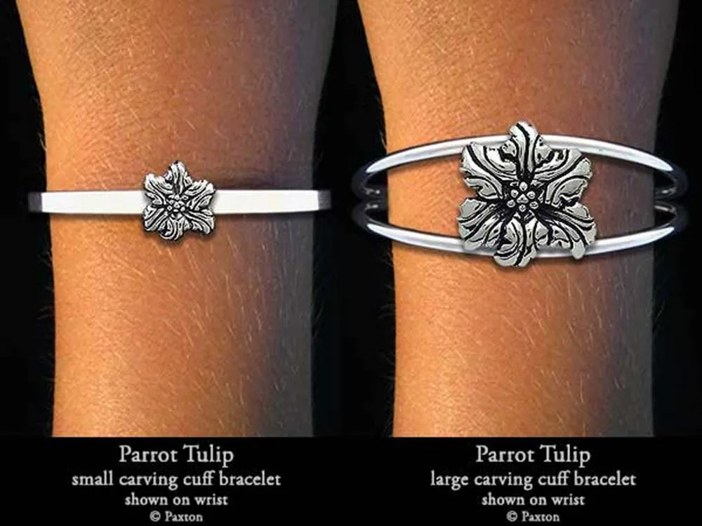 Parrot Tulip Flower Cuff Bracelet Sterling Silver