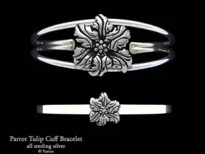 Parrot Tulip Flower Cuff Bracelet Sterling Silver