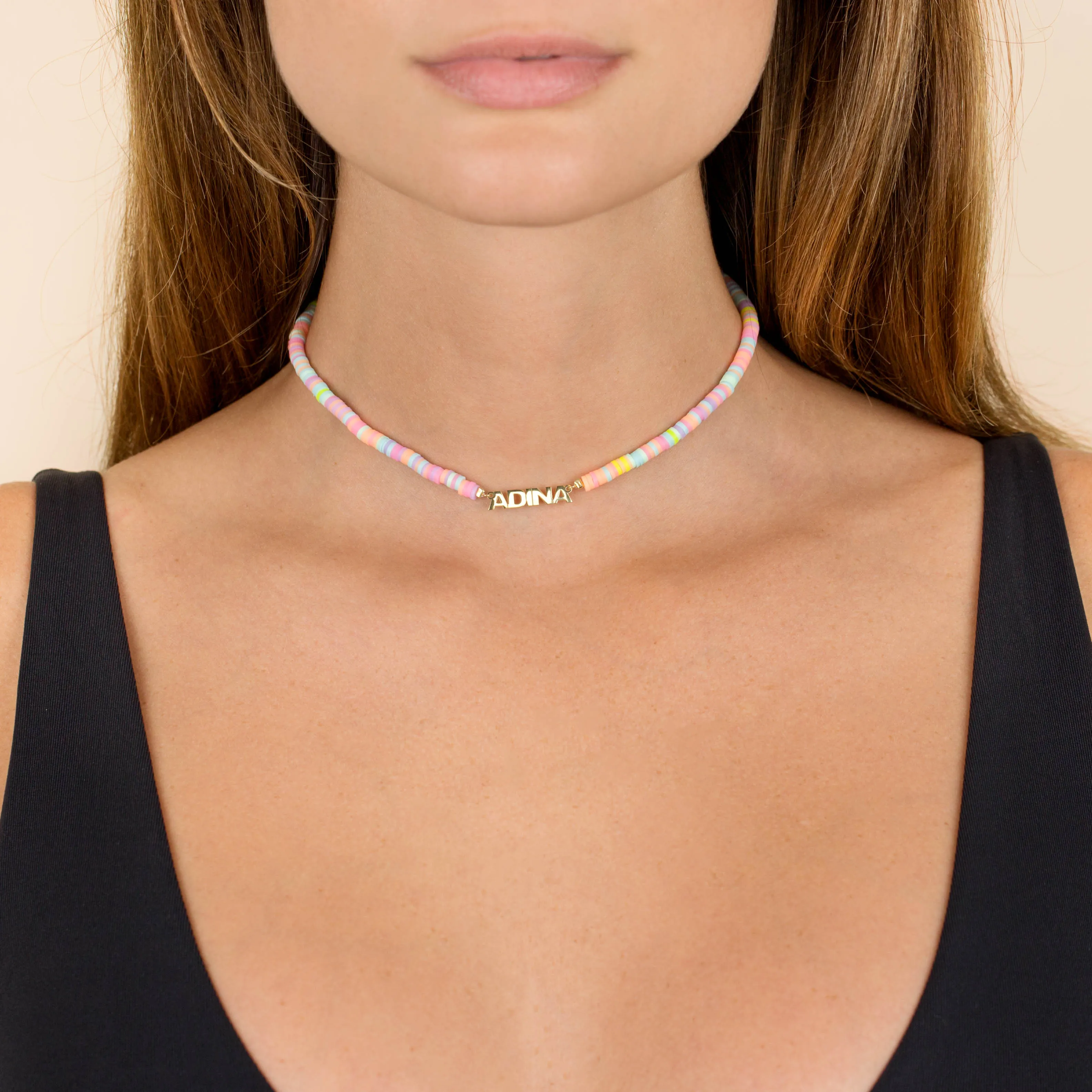 Pastel Bead Nameplate Necklace