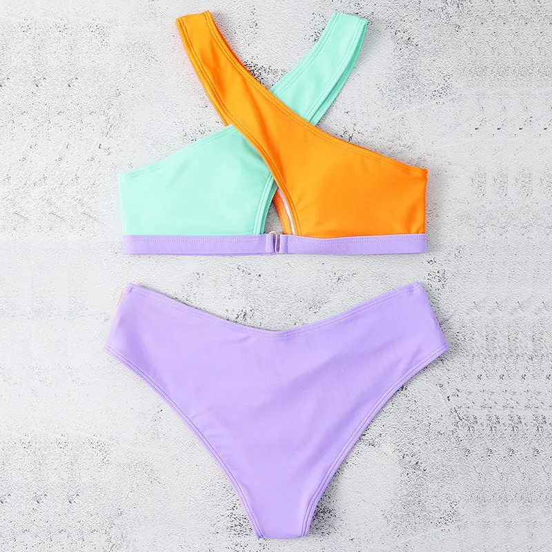 Patchwork Bikini Sexy Swimwear for Women Crisscross Strap