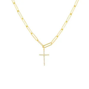 Pavé Cross Paperclip Necklace