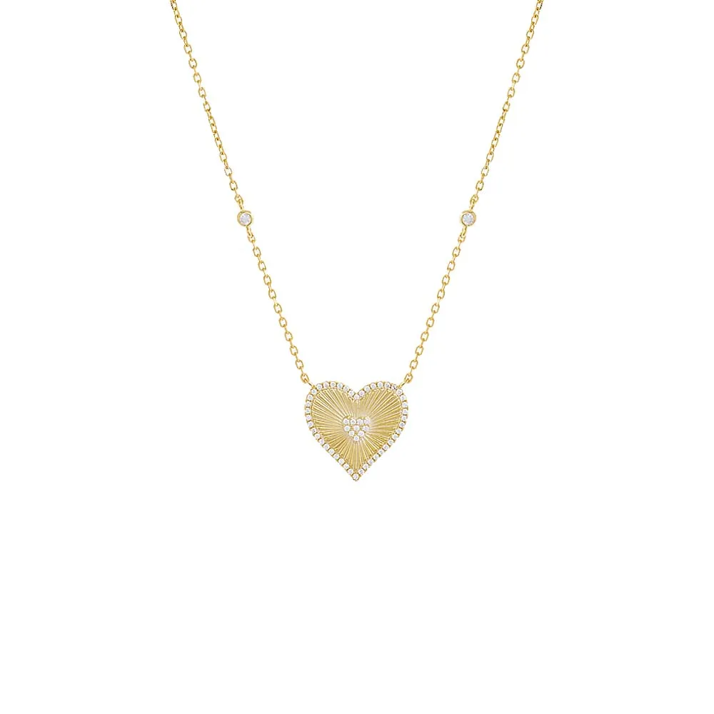 Pavé Double Heart Ridged Necklace