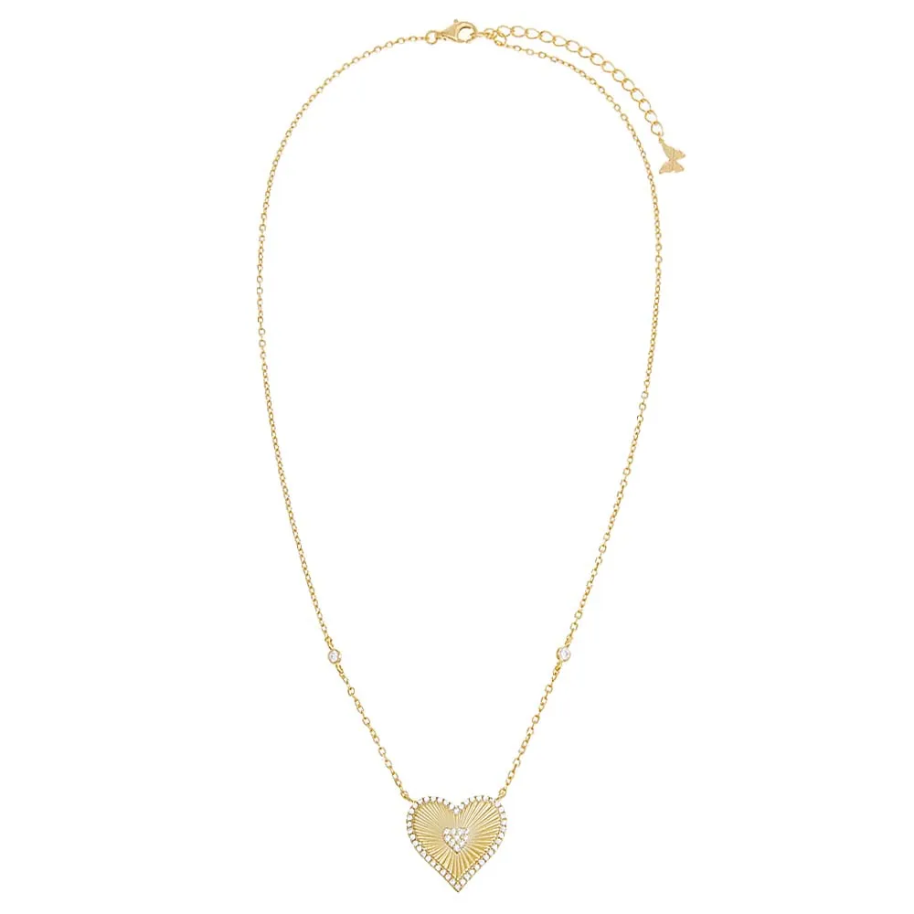 Pavé Double Heart Ridged Necklace