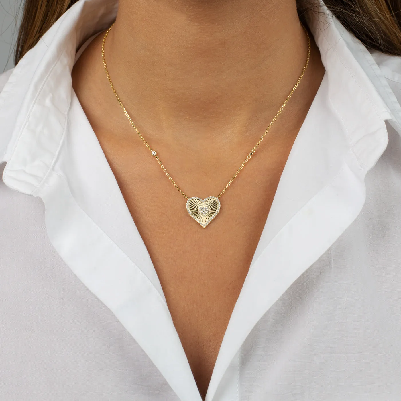 Pavé Double Heart Ridged Necklace