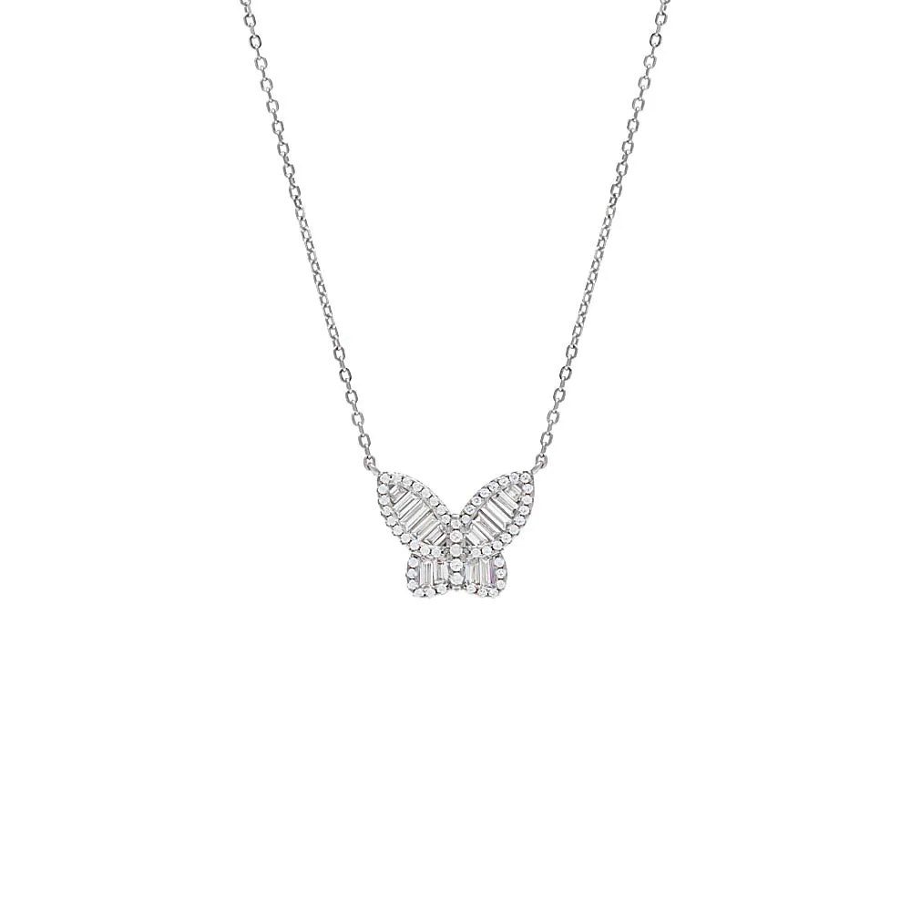Pavé X Baguette Butterfly Necklace