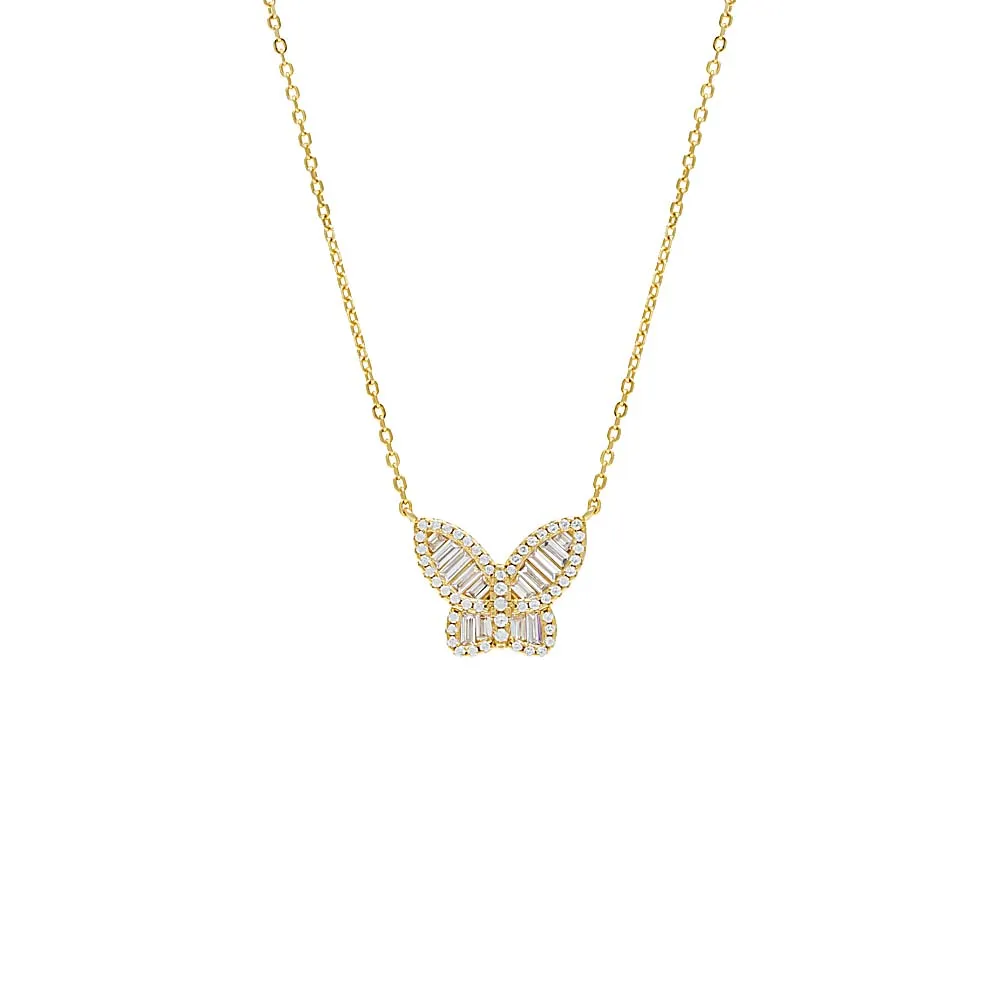 Pavé X Baguette Butterfly Necklace