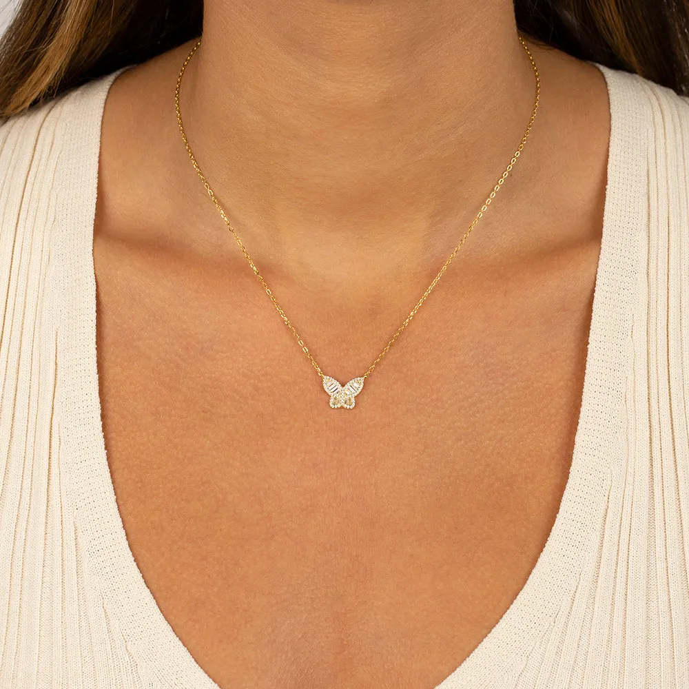 Pavé X Baguette Butterfly Necklace
