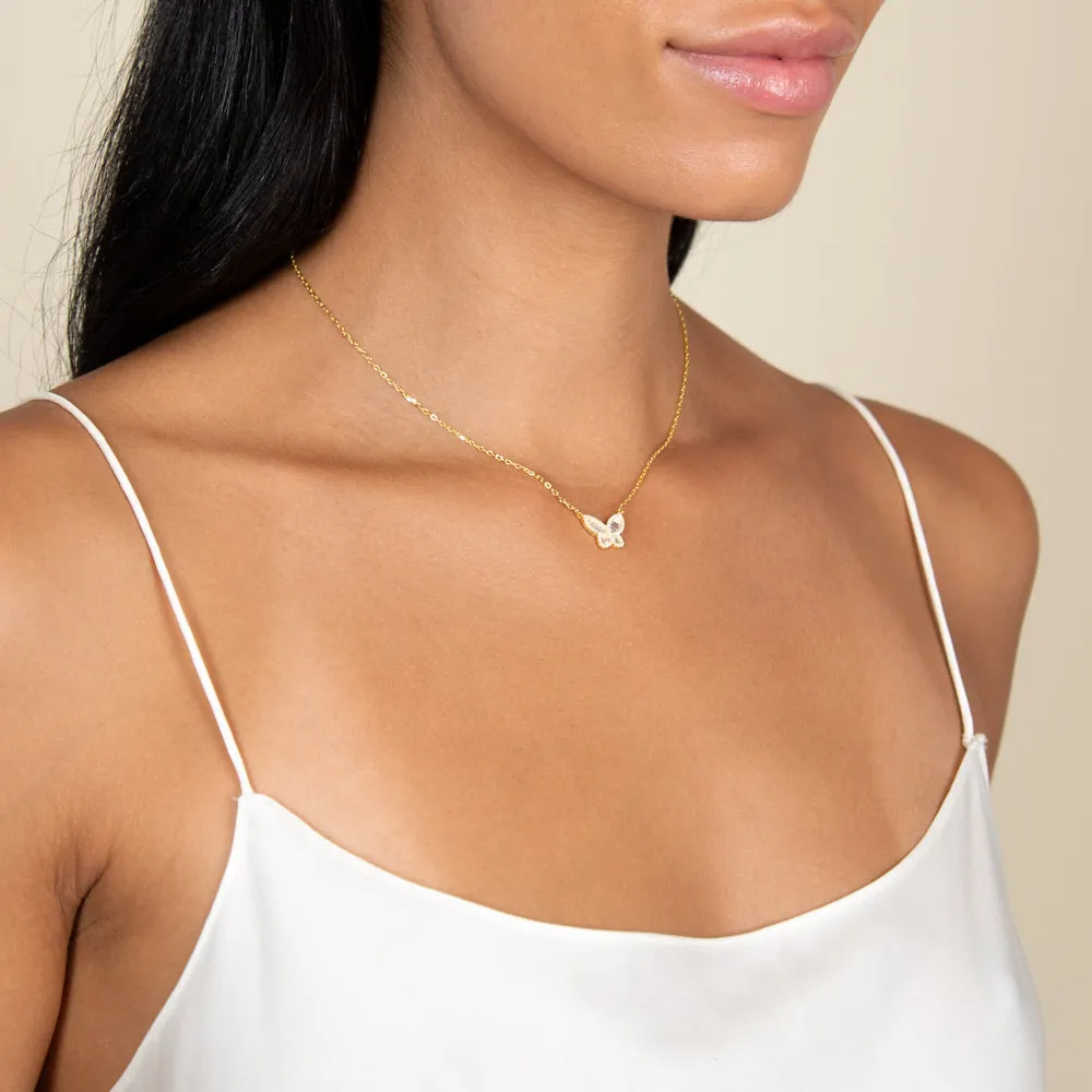 Pavé X Baguette Butterfly Necklace