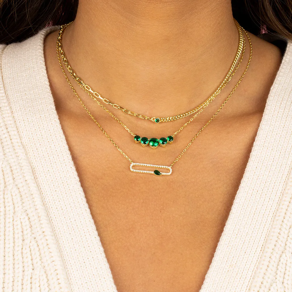 Pavé X Colored Teardrop Pendant Necklace