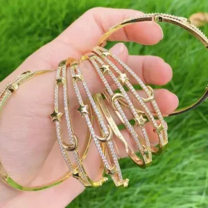 Pave CZ Moon and Star Cuff Bracelet - Gold