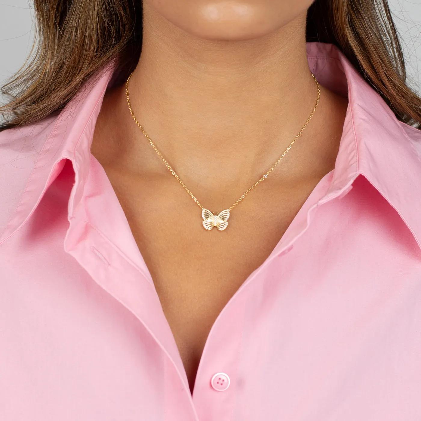Pave Ridged Butterfly Necklace