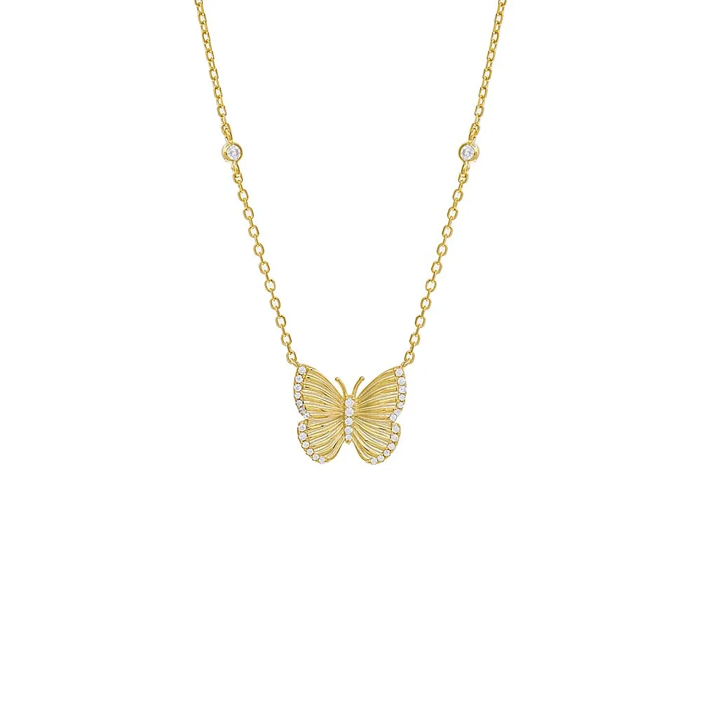Pave Ridged Butterfly Necklace