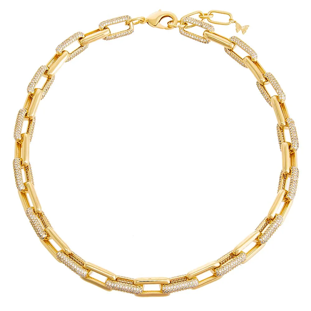 Pave/Solid Chunky Paperclip Necklace
