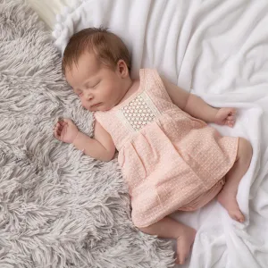 Peach Pink & White Dotty Crochet Top & Bloomers Set
