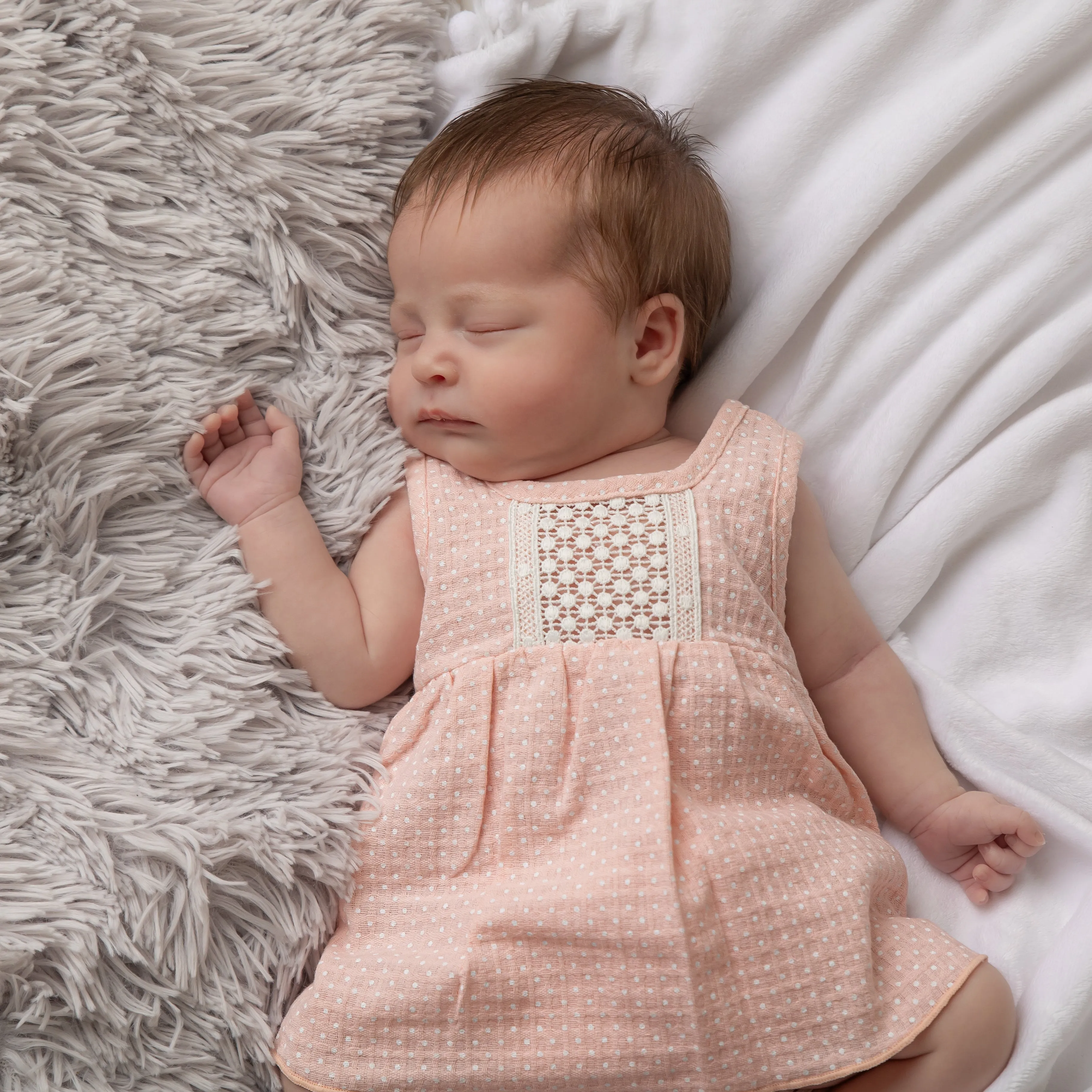 Peach Pink & White Dotty Crochet Top & Bloomers Set