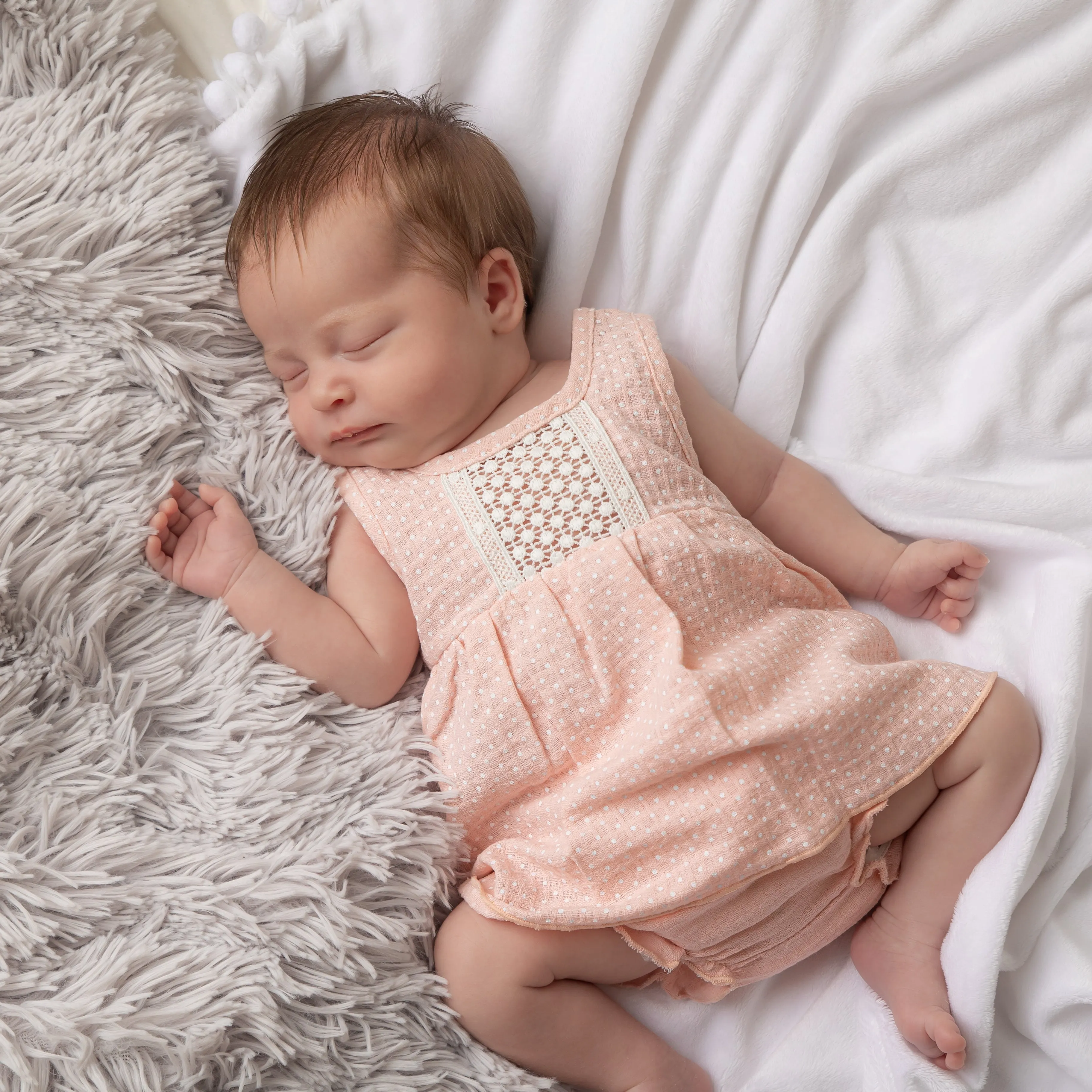 Peach Pink & White Dotty Crochet Top & Bloomers Set