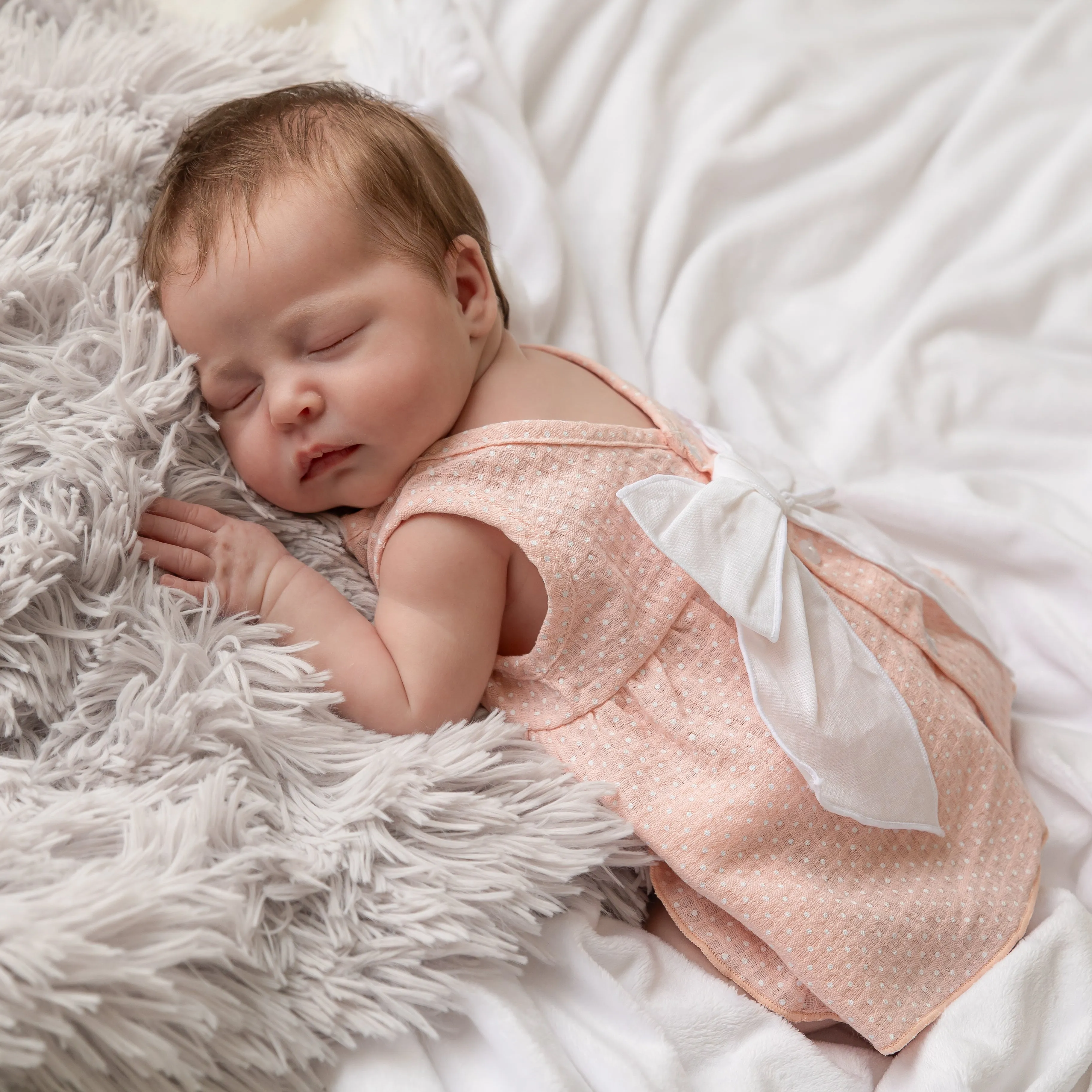 Peach Pink & White Dotty Crochet Top & Bloomers Set