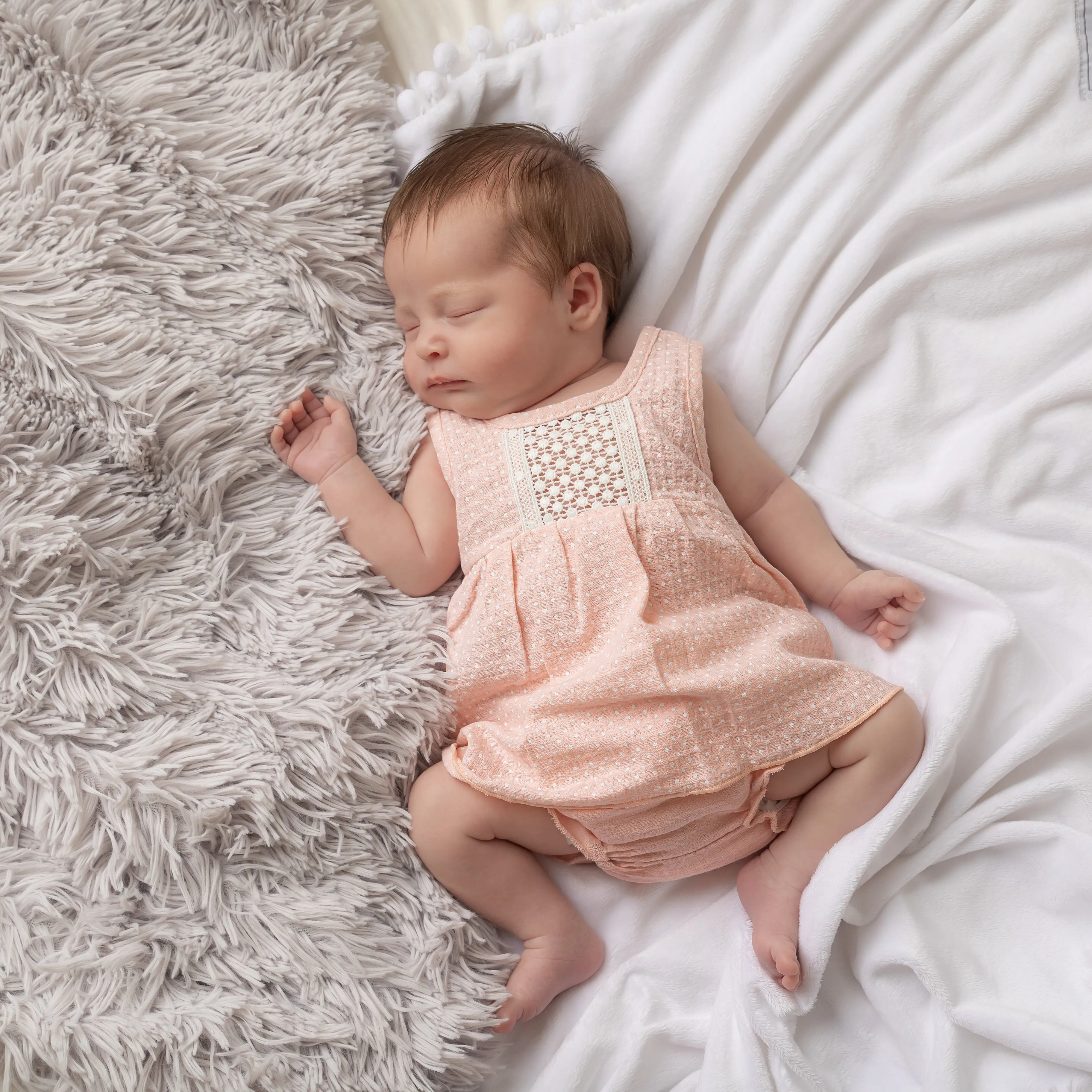 Peach Pink & White Dotty Crochet Top & Bloomers Set