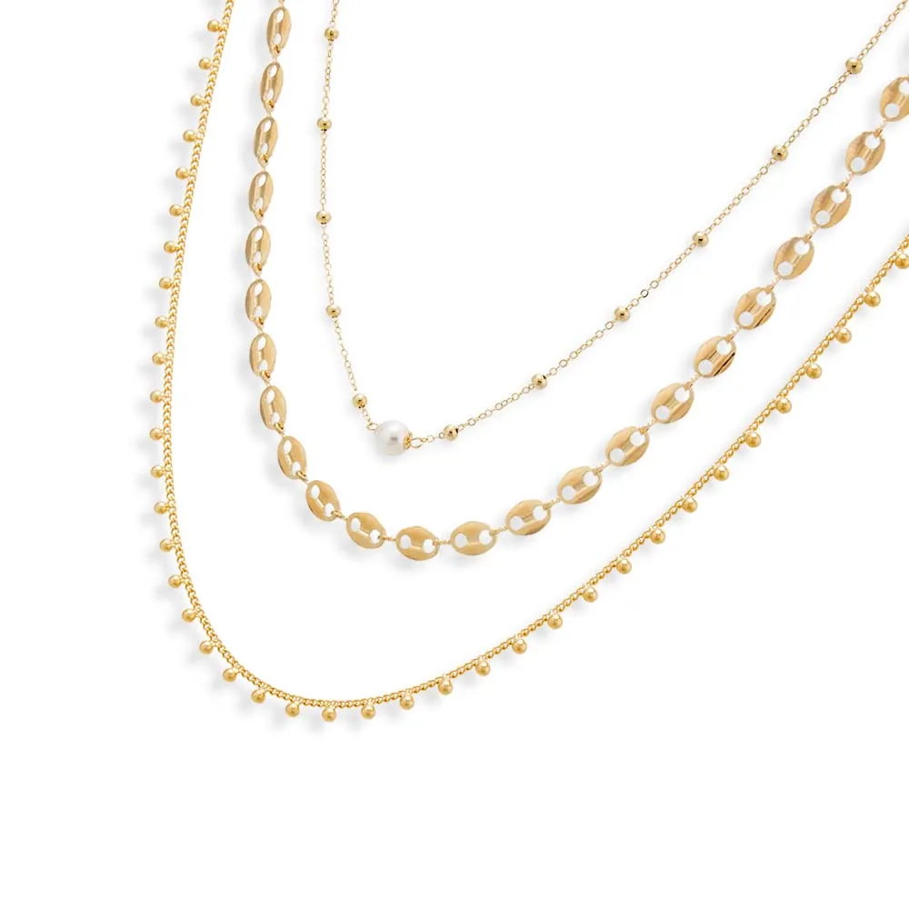 Pearl & Gold Necklace Combo Set
