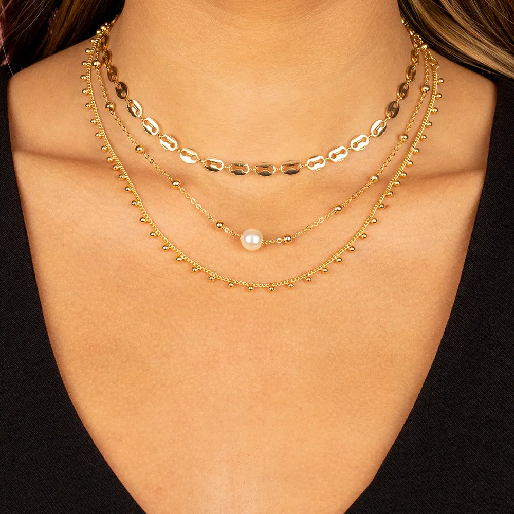Pearl & Gold Necklace Combo Set