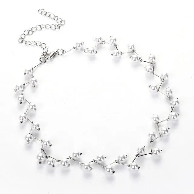 Pearl Bead Necklace 14K Gold For Women Engagement Jewelry