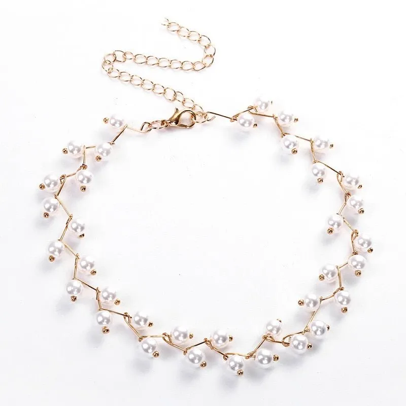 Pearl Bead Necklace 14K Gold For Women Engagement Jewelry