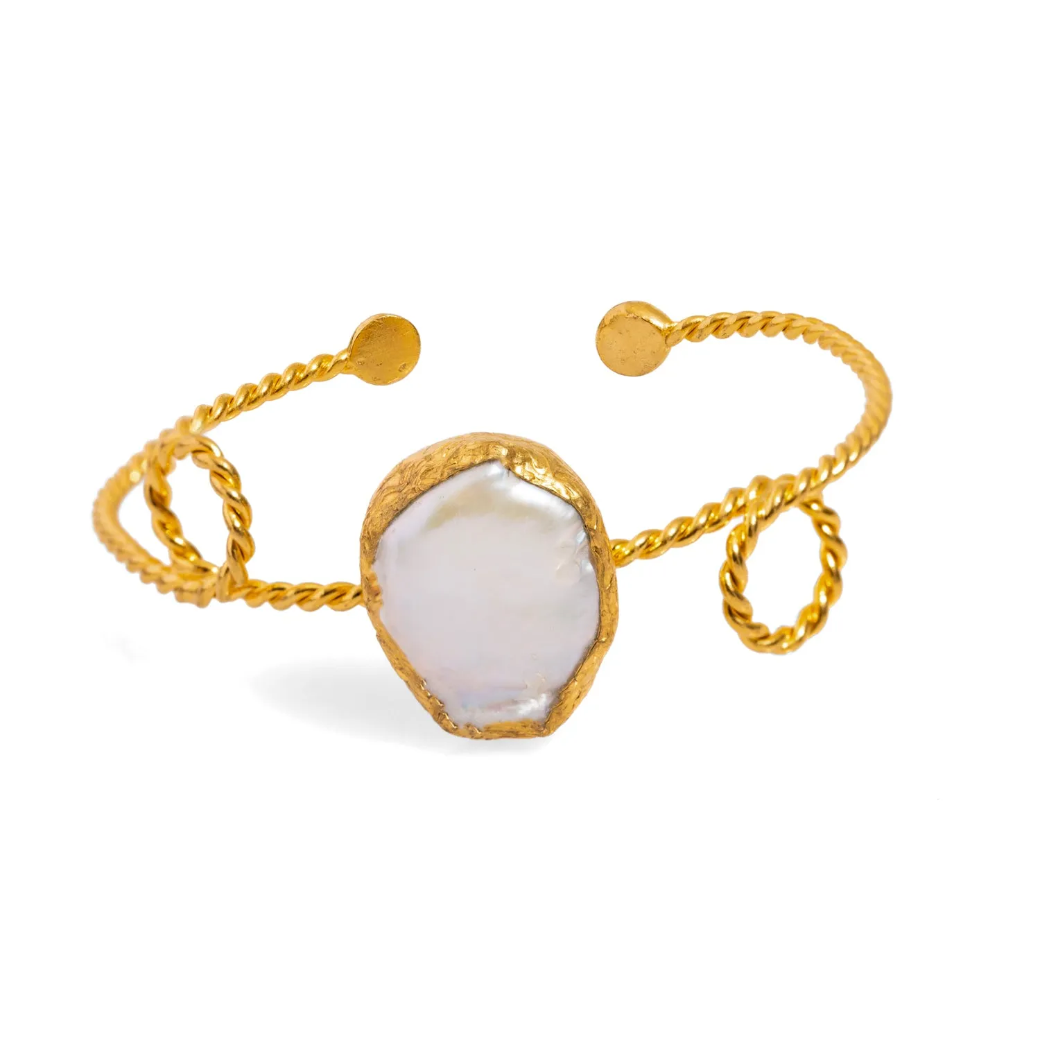 Pearl Stone Gold Twisted Cleopatra Cuff Bracelet