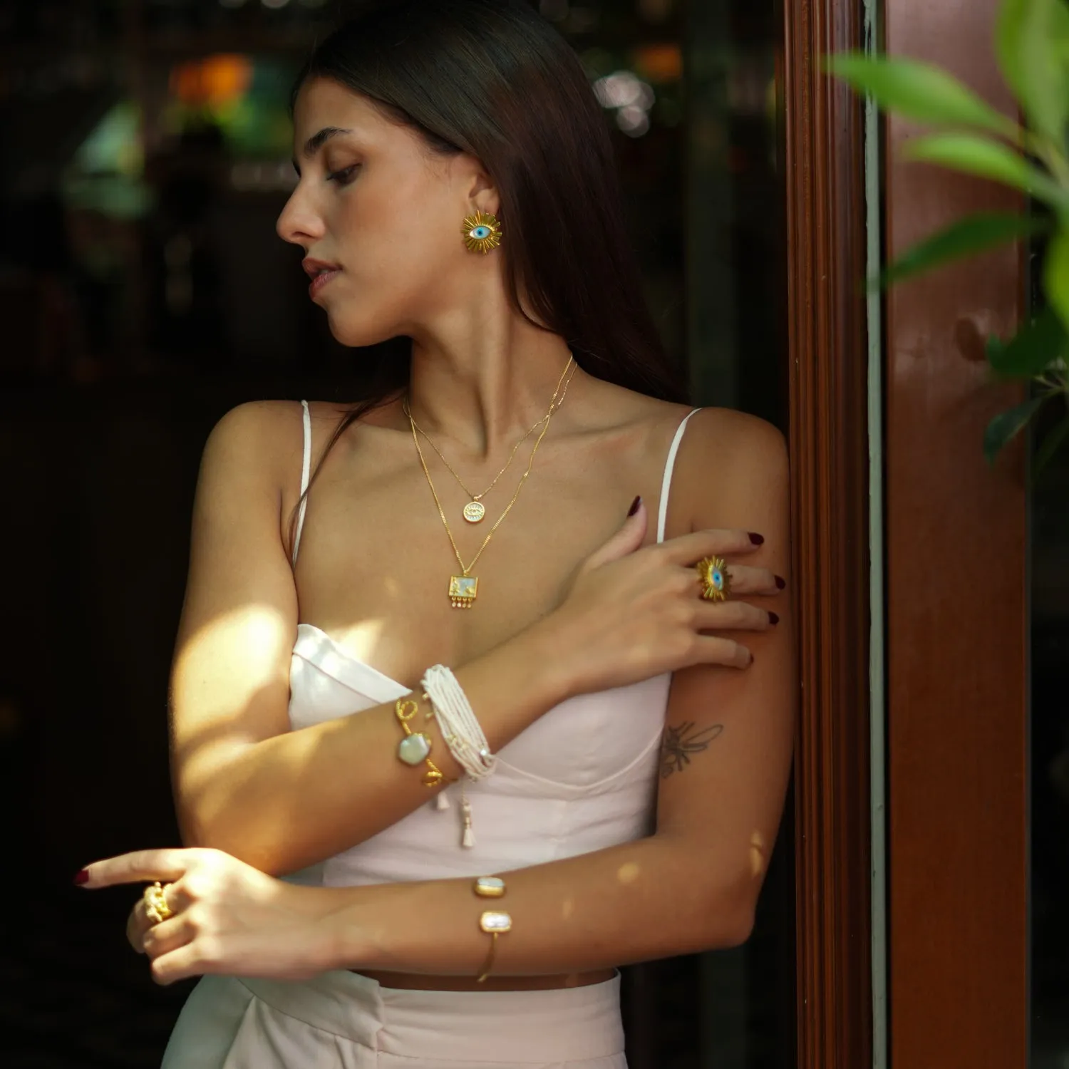 Pearl Stone Gold Twisted Cleopatra Cuff Bracelet