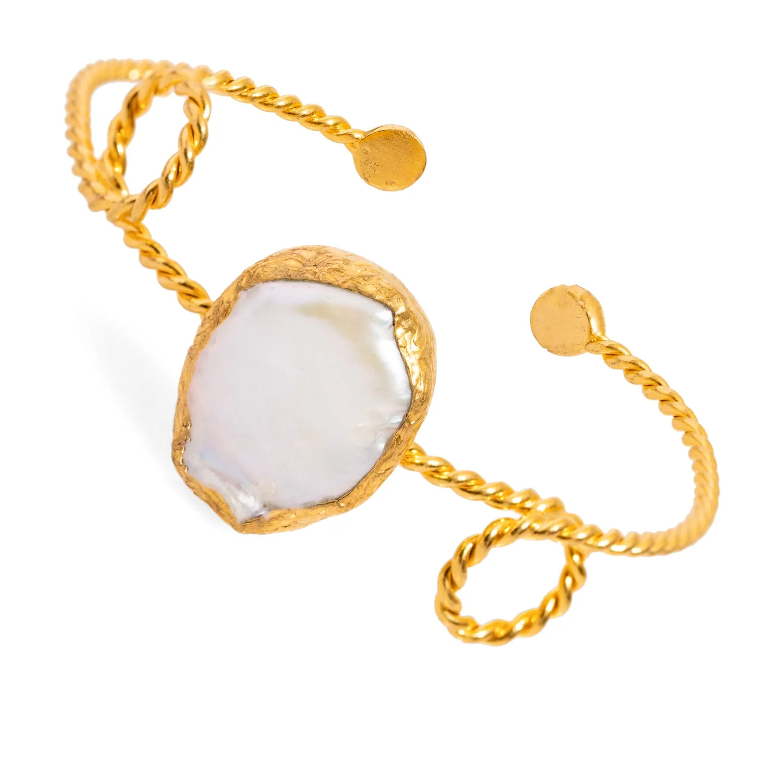 Pearl Stone Gold Twisted Cleopatra Cuff Bracelet
