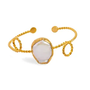Pearl Stone Gold Twisted Cleopatra Cuff Bracelet