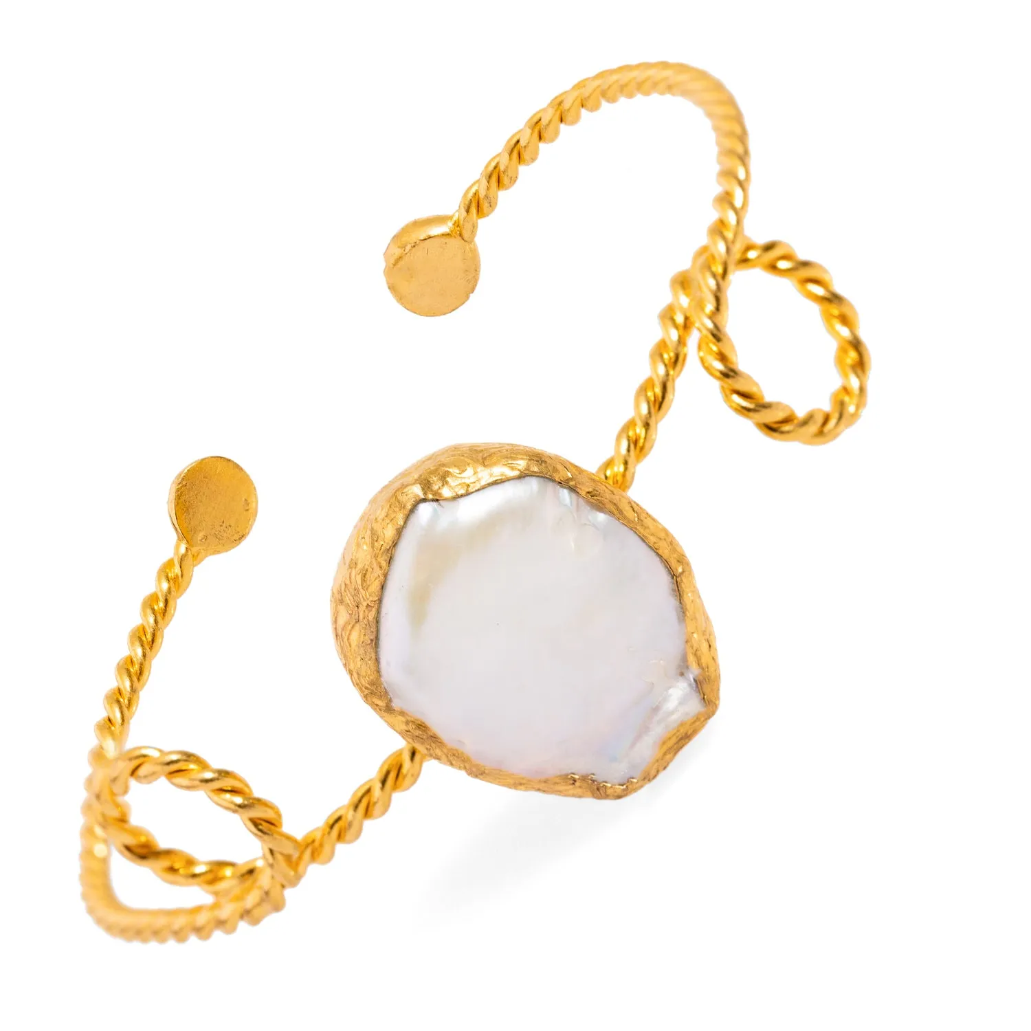 Pearl Stone Gold Twisted Cleopatra Cuff Bracelet