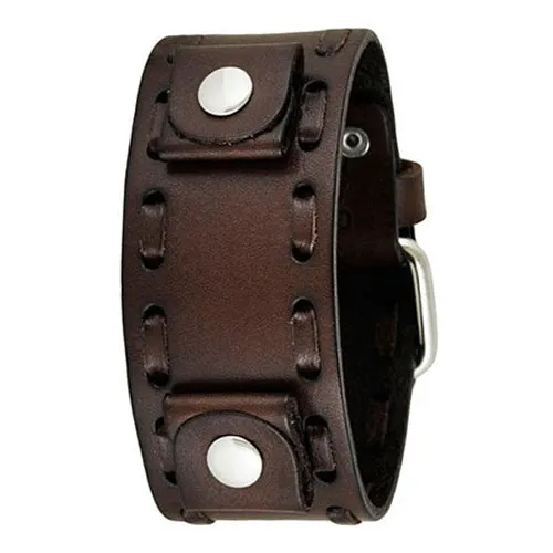 Perforated Dash Brown Leather Cuff