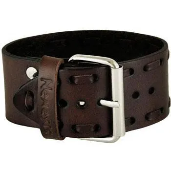 Perforated Dash Brown Leather Cuff