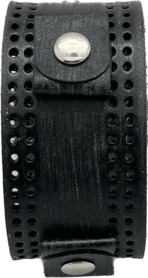 Perforated Distressed Black Leather Cuff