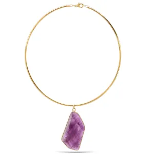 PERPLE NATURAL FACETED AGATE PENDANT CHOKER COLLAR NECKLACE#SWY-18028-GPUR (HD12)
