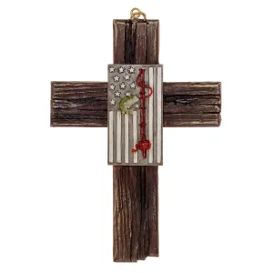 Pine Ridge Fishing American Flag Hanging Cross Home Decor, Wall Hanging Catholic, Christian, Religious, Family Crucifix, For First Communion Confirmation And Graduation Inspirational Decor